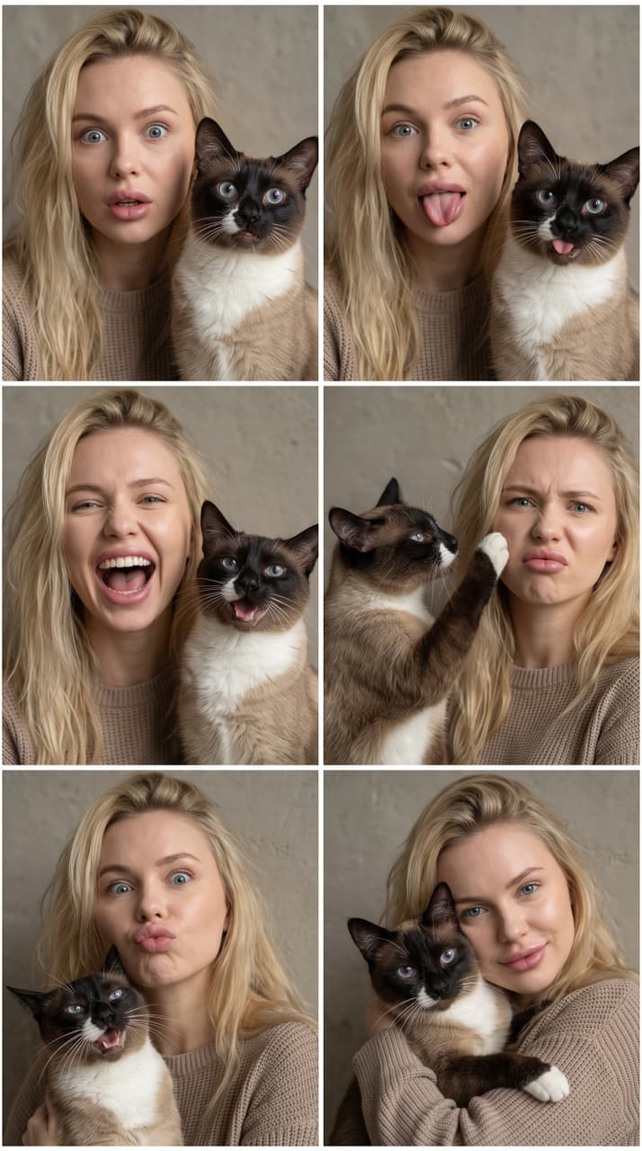 Пример результата шаблона Шесть забавных моментов с любимым котом в фотоколлаже