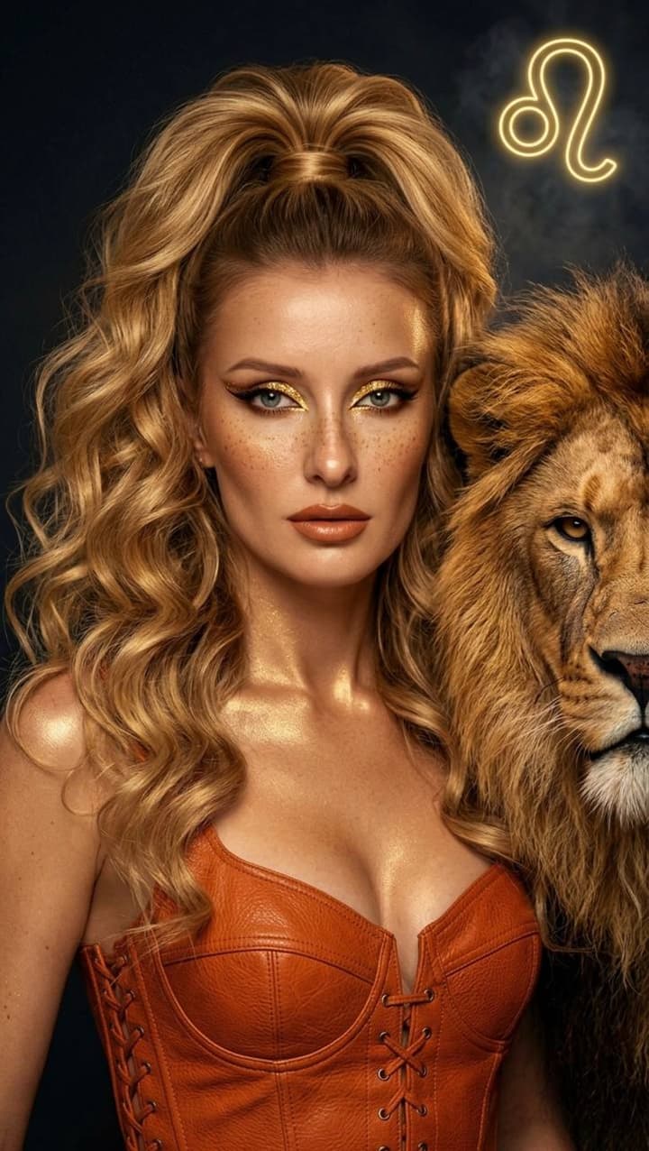 Пример результата шаблона Портрет Льва: оранжевый корсет и грива