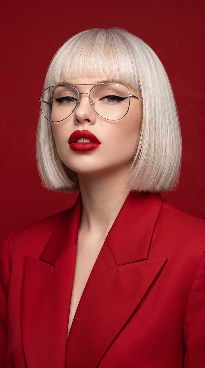 Пример результата шаблона Дерзкий fashion-портрет в красном пиджаке и платиновом каре