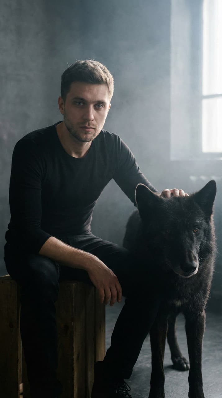 Пример результата шаблона С чёрным волком в полумраке: чёрный образ, мистическая атмосфера