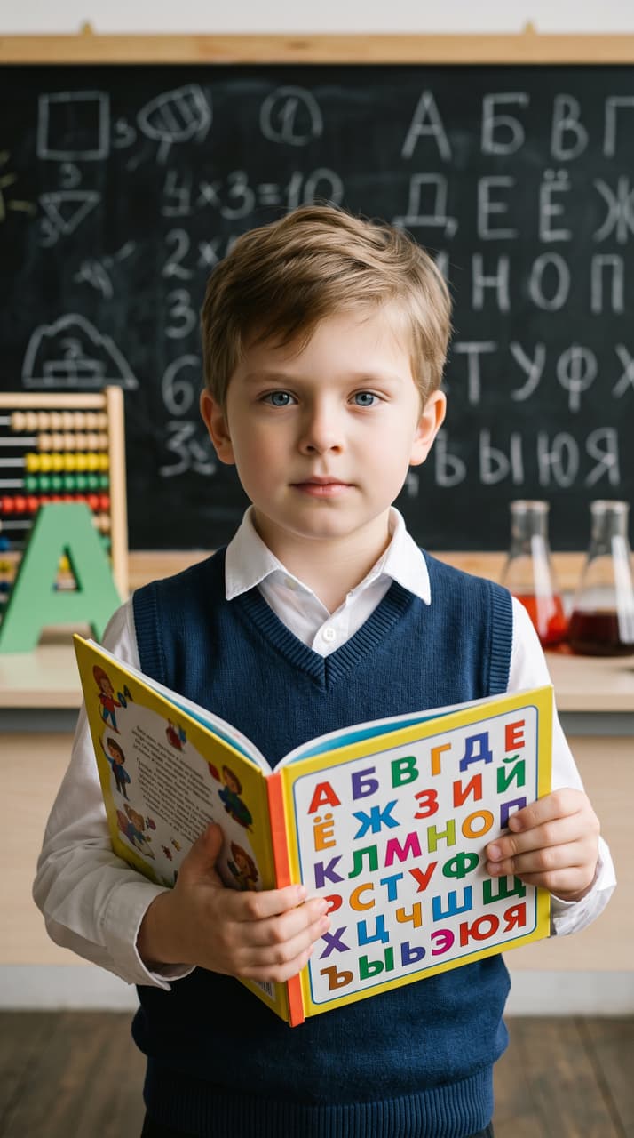 Пример результата шаблона Школьный портрет с книгой русского алфавита